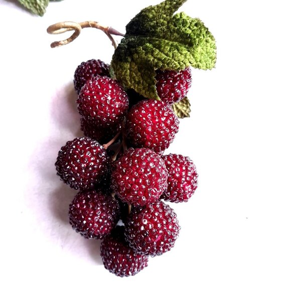 3 Beaded Grape Stem Bunch with Green Leaves Décor Crafts Arrangements - Picture 2 of 4